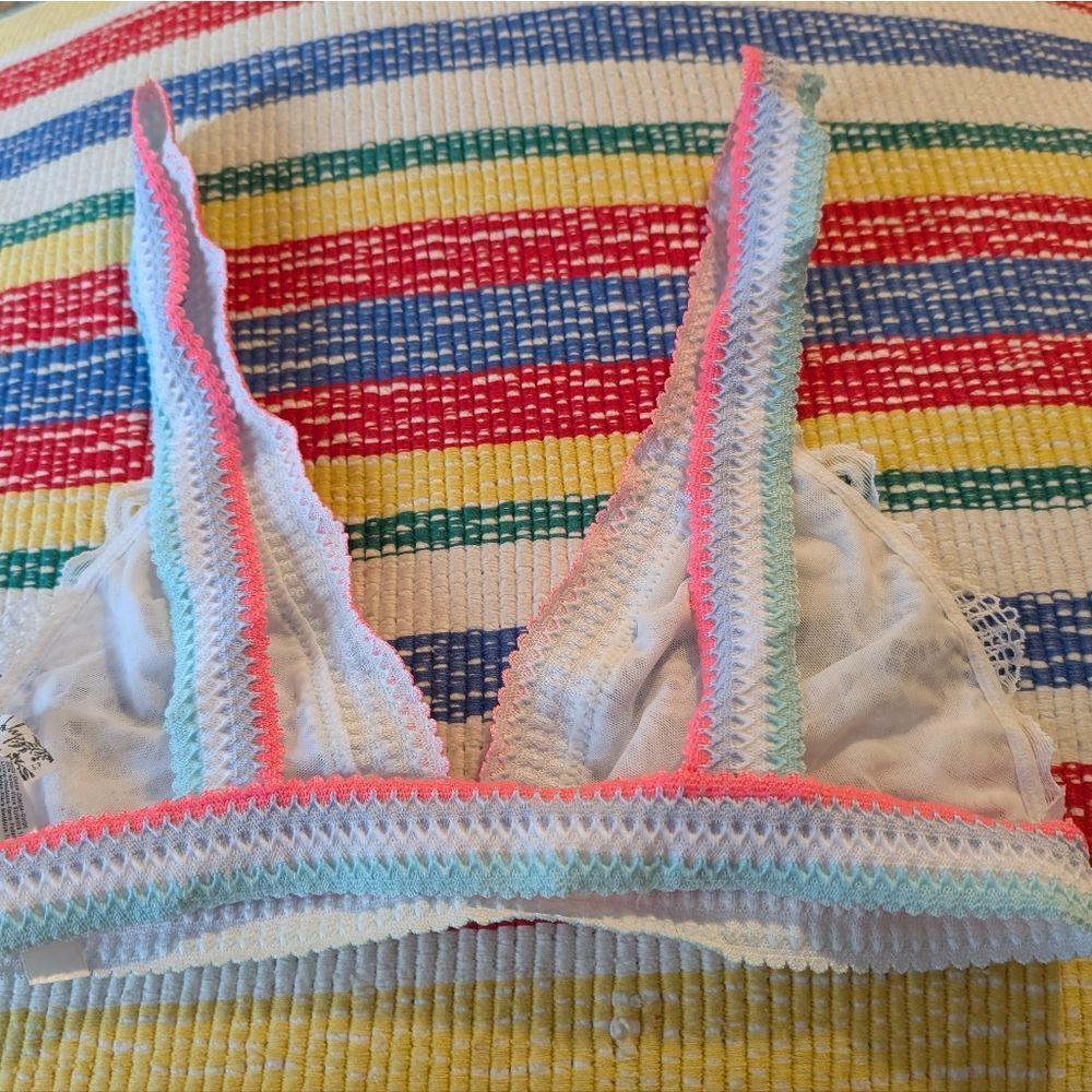 Intimately Free People white lace bralette pastel stripes size XS - Picture 4 of 8